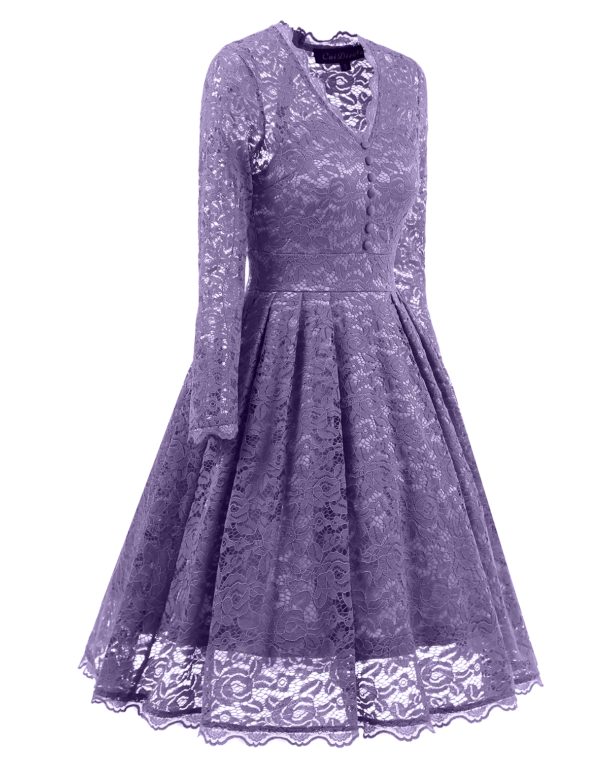 F2528-4 Retro Floral Lace Long Sleeve Vintage Swing Cocktail Bridesmaid Dress